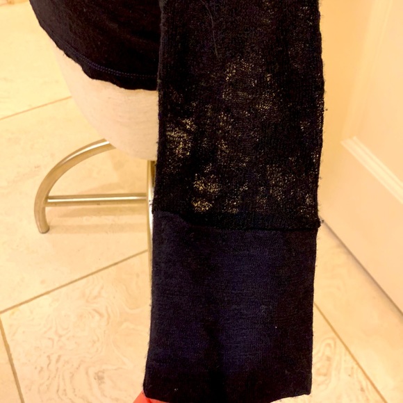 TRANSIT WOMENS BLACK SHIRT WITH LACE DETAIL AND RIBBON TIE AT NECK - Picture 5 of 10